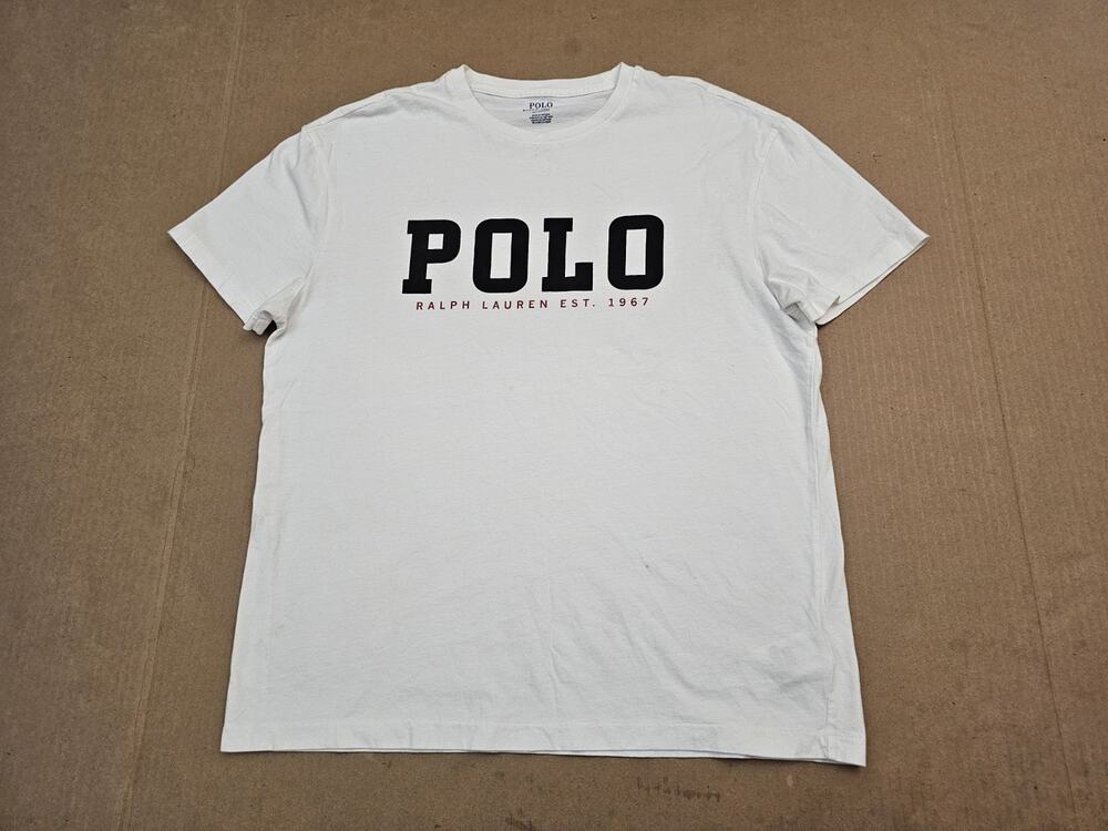 Vintage 90s Polo Ralph Lauren Men's T-Shirt Size Medium White Spellout